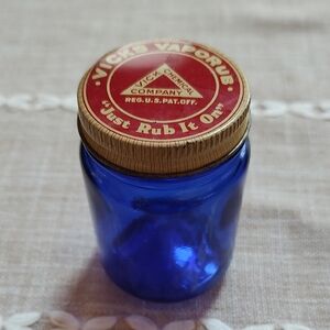 Vintage Blue Glass Vicks Vaporub Jar